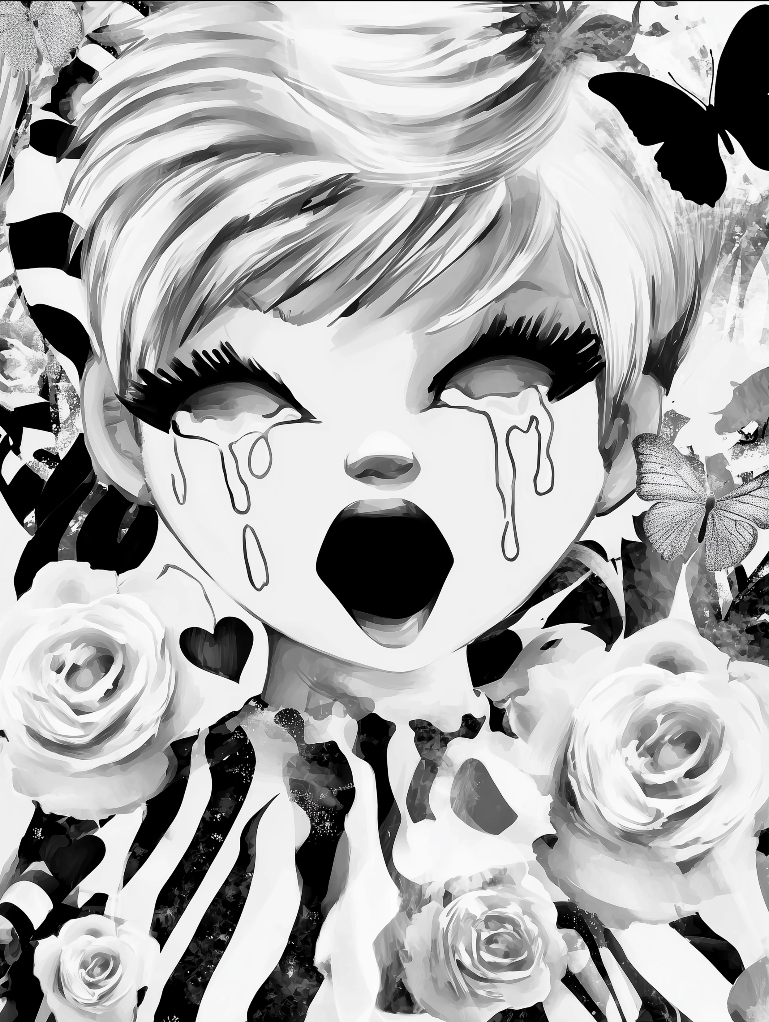 Free printable crying coloring page for adults featuring cartoon boy crying